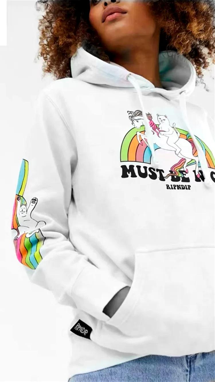 RIPNDIP LITTLE Rainbow Unicorn In Merromes, Plug-in Cat мужской и женский повседневный мерит и модель последовательный шапка свободного кроя свитеры