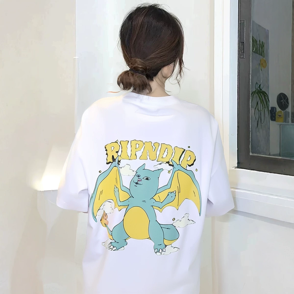 RIPNDIP Means Cat Middle Finger Cat Summer New Super Peter Pan Men and Women Cool Printed Casual Short Sleeve T-shirt