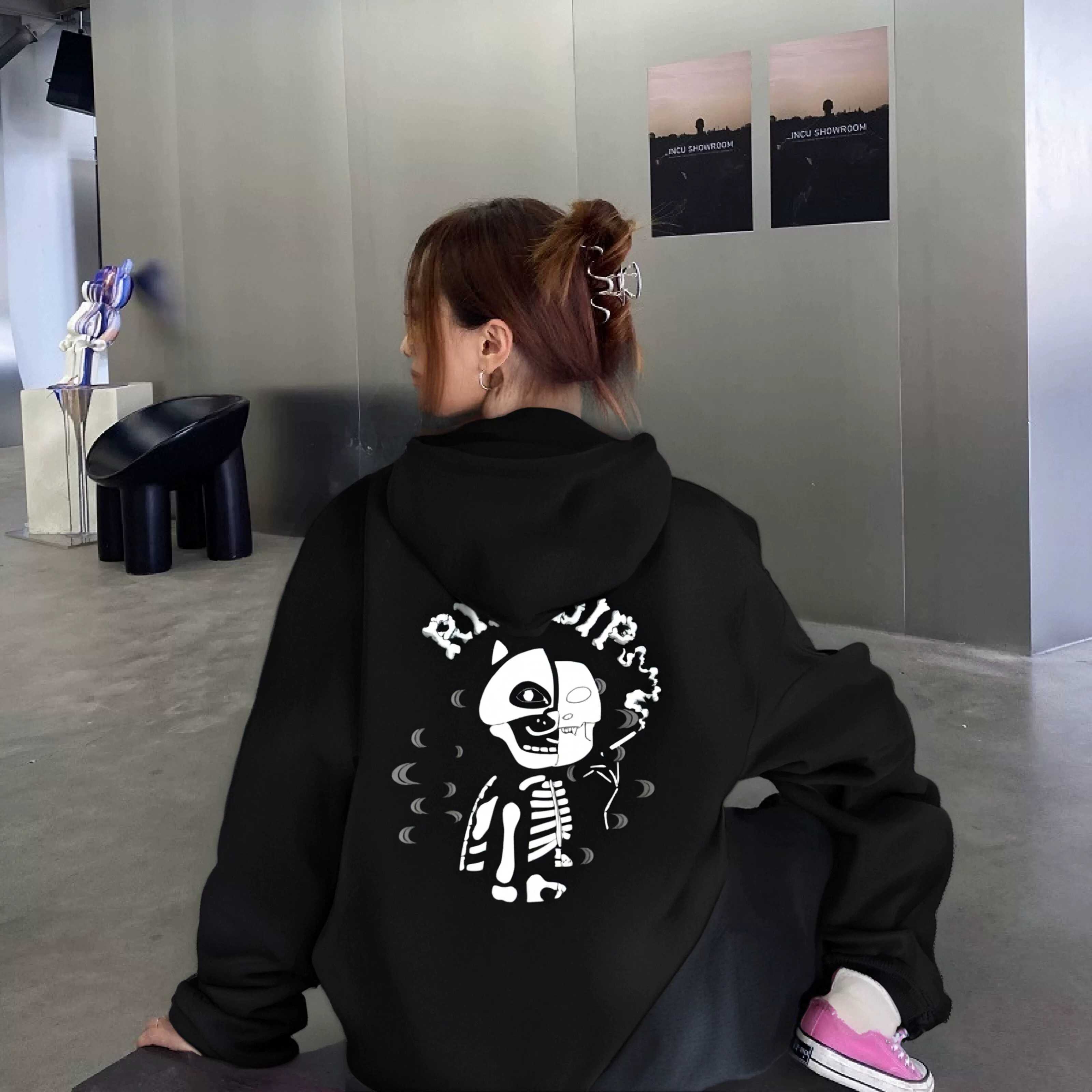 Футболка-свитшот свободного кроя RIPNDIP с изображением американского среднего пальца, скрытый кот, курящий череп, скейтборд, пара, тяжелый уличный стиль