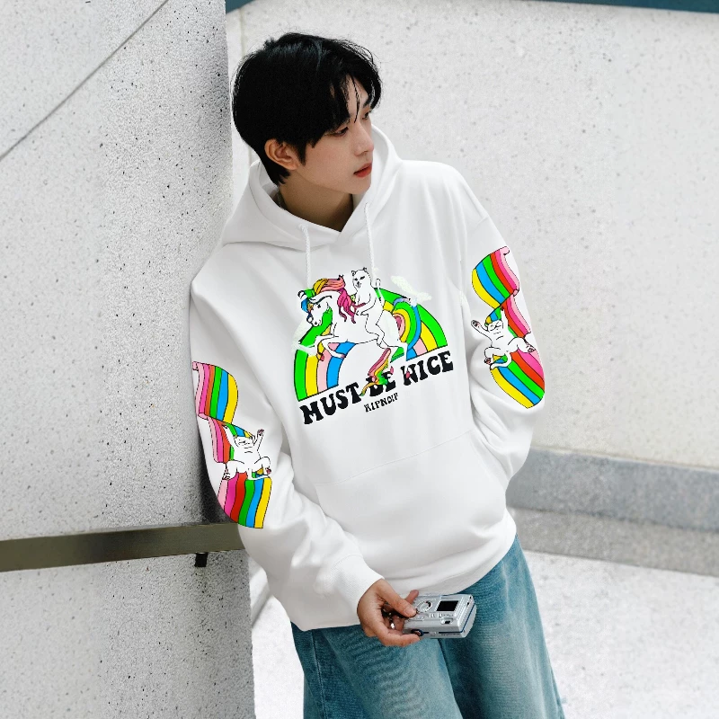 RIPNDIP LITTLE Rainbow Unicorn In Merromes, Plug-in Cat мужской и женский повседневный мерит и модель последовательный шапка свободного кроя свитеры