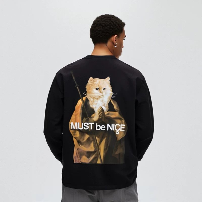 RIPNDIP American trendy brand NermusTee bitch cat meow cat monk pocket long-sleeved T-shirt sweatshirt trendy couple