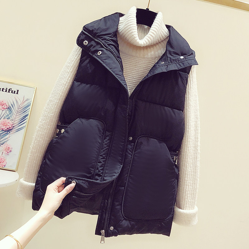 Down Cotton Mwaistcoat Female Exterior Lap 2022 Autumn Winter New Korean Version Sleeveless shoulder outside wearing waistcoat 100 lap vest jacket 