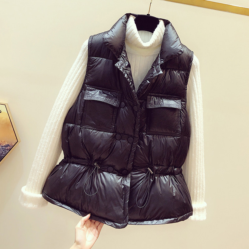 Collection Waist Display Slim Down Cotton Waistcoat Female 2021 Autumn Winter Korean version Outer lapped bright face waistcoat Shoulder Vest Jacket outside