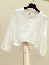 White shirt female 2020 new Korean version of loose Joker design sense niche jacket lantern sleeve foreign style shirt