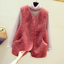 Lamb hair vest female 2020 Net red Korean version of loose leather wool one lamb plush vest waistcoat coat tide