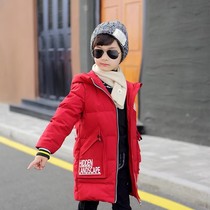 Warm Child Clothing Childrens Lianhood Down Veston Long-style 2023 new boy CUHK Winter Thickened Coat Tide