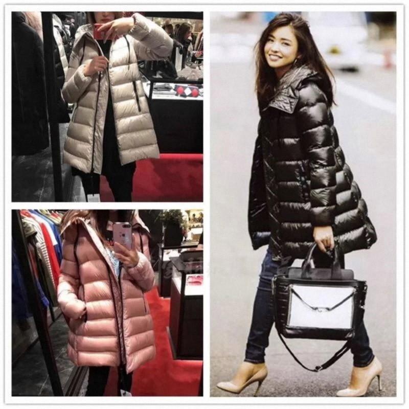 Trendy and Cool New down Jacket for Women, Mid-Length A-Line Style, Slimming for Petite Figures, Glossy White Goose down Coat