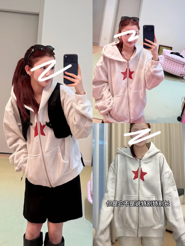 Japanese Version of the Same Style as the Otaku Girl'S, 26 Autumn and Winter Stickman Star Print Hooded Sweatshirt for Women, Loose Casual Long-Sleeve Jacket Japanese Version of the Same Style as the Otaku Girl'S, 26 Autumn and Winter Stickman Star Print Hooded Sweatshirt for Women, Loose Casual Long-Sleeve Jacket