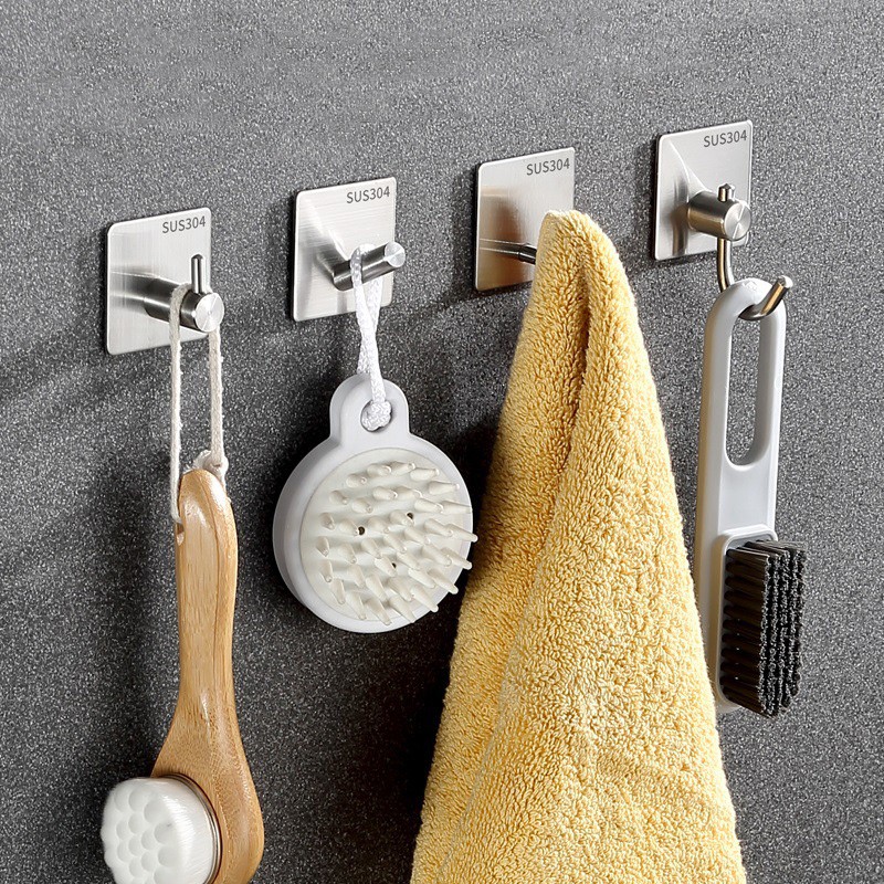 Punch-free wall hook 304 stainless steel sticky hook nail-free glue kitchen seamless wall hook bathroom tile clothes hook