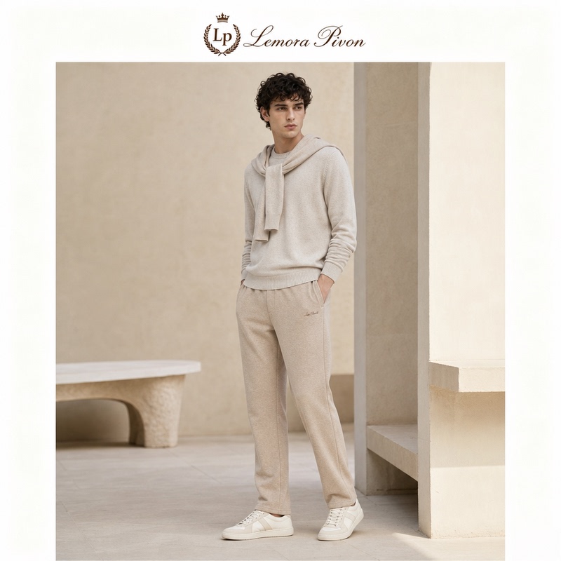 Lemora Pivon Lp Cashmere Old Money Style Wool Blend Ribbed Waist Slightly Elastic Sports Casual Jogging Pants Lemora Pivon Lp Cashmere Old Money Style Wool Blend Ribbed Waist Slightly Elastic Sports Casual Jogging Pants