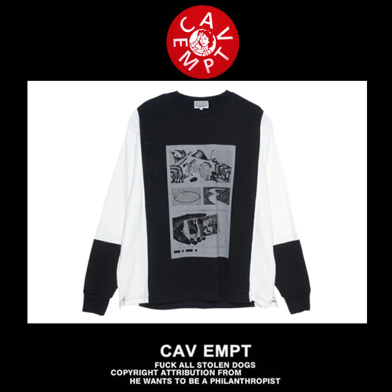 (Spot)CavEmpt C E 20SS CE Panda long-sleeved black and white stitching reflective printing men's and women's T-shirts