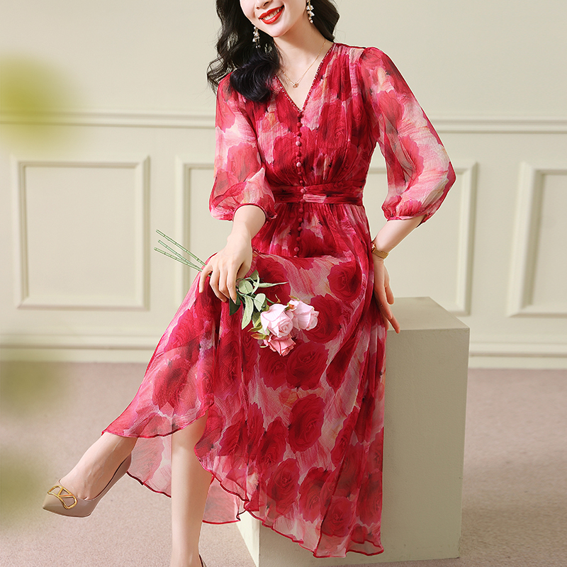 Red Silk Dress Spring/Summer 2026 New Style Gentle and Elegant Goddess Style Dress High-End Mulberry Silk Dress Red Silk Dress Spring/Summer 2026 New Style Gentle and Elegant Goddess Style Dress High-End Mulberry Silk Dress