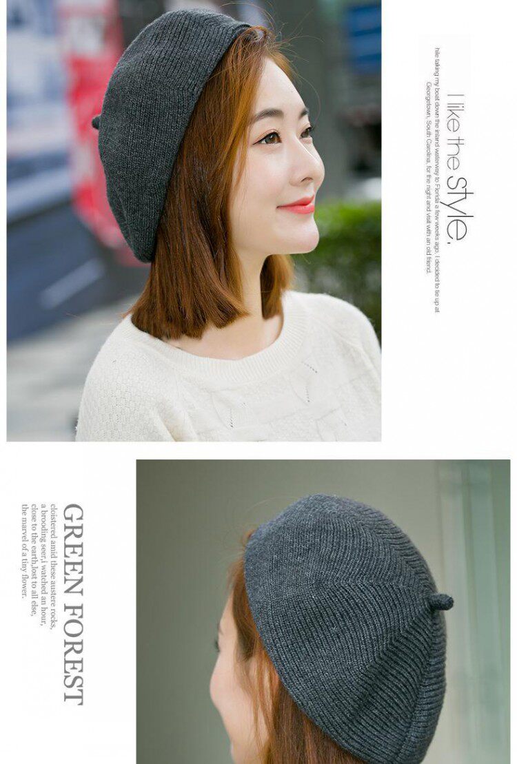 贝雷帽子女秋冬季韩版日系百搭羊毛针织毛线帽英伦画家帽冬天保暖详情12