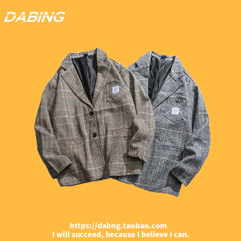 DABINGING THU / WINTER HONG KONG WIND NGÀY SỞ RETRO MENS VÀ NỮ SUITS Loose HỌC SINH PLAID Squires SUIT JACKET COUPLE