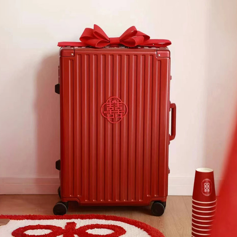 【Wedding Suitcase】Wandering Wine Red Suitcase Wedding Box Bride's Dowry Box Leather Suitcase Trolley Case Travel Case for Women 【Wedding Suitcase】Wandering Wine Red Suitcase Wedding Box Bride's Dowry Box Leather Suitcase Trolley Case Travel Case for Women