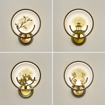 New Chinese wall lamp Living room bedroom bedside lamp Stair corridor Chinese style background wall Full copper jade small wall lamp