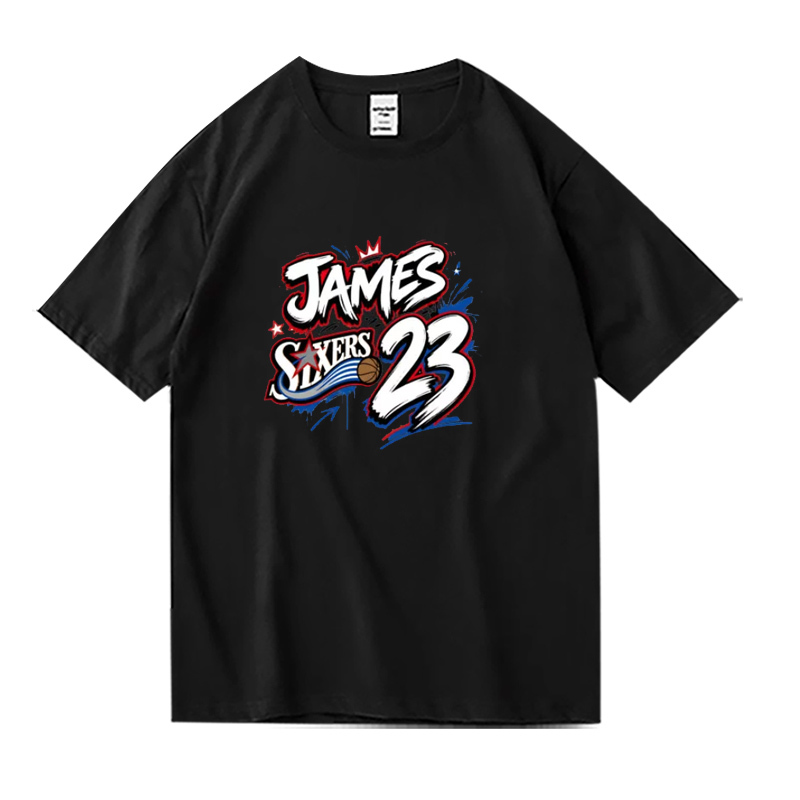 Lebron James 76Ers Graffiti T-Shirt No. 23 Jersey Number American Basketball Pure Cotton Short-Sleeved Shirt