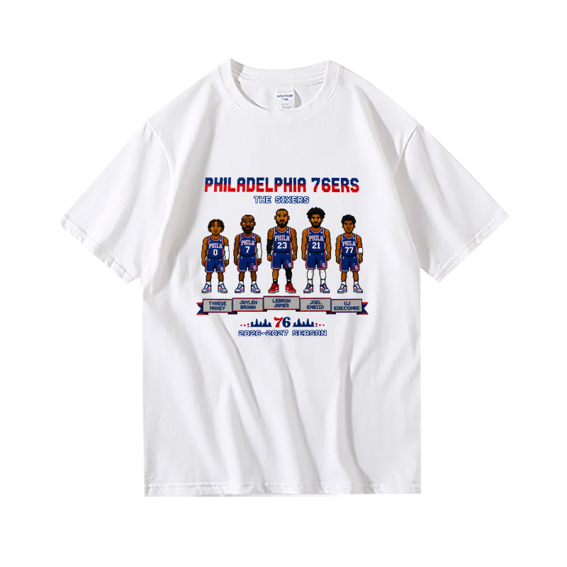 76Ers Five Tigers Lebron James No. 23 T-Shirt Joining the Philadelphia Embiid Basketball Team Pure Cotton Round Neck Short Sleeves 76Ers Five Tigers Lebron James No. 23 T-Shirt Joining the Philadelphia Embiid Basketball Team Pure Cotton Round Neck Short Sleeves