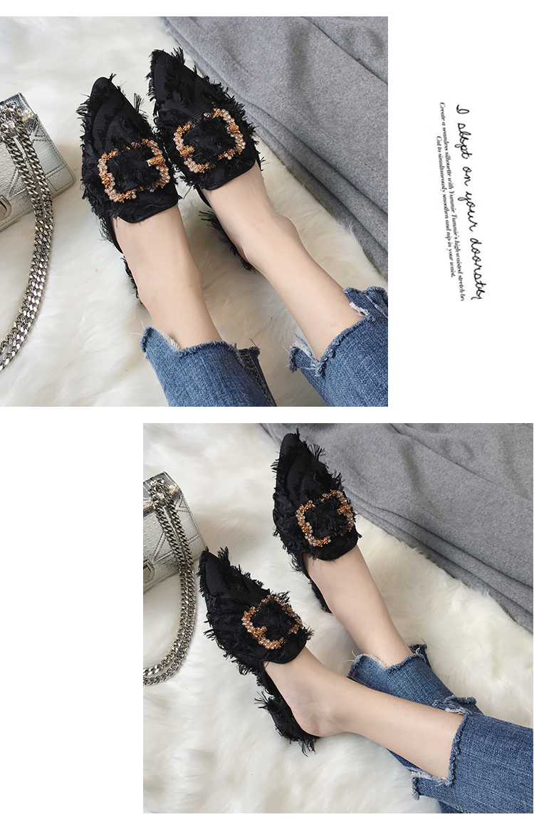 Chic nửa dép xã hội 2018 mùa thu mới lưới đỏ mũi baotou dép thời trang hoang dã mang giày Mules giày dép nữ