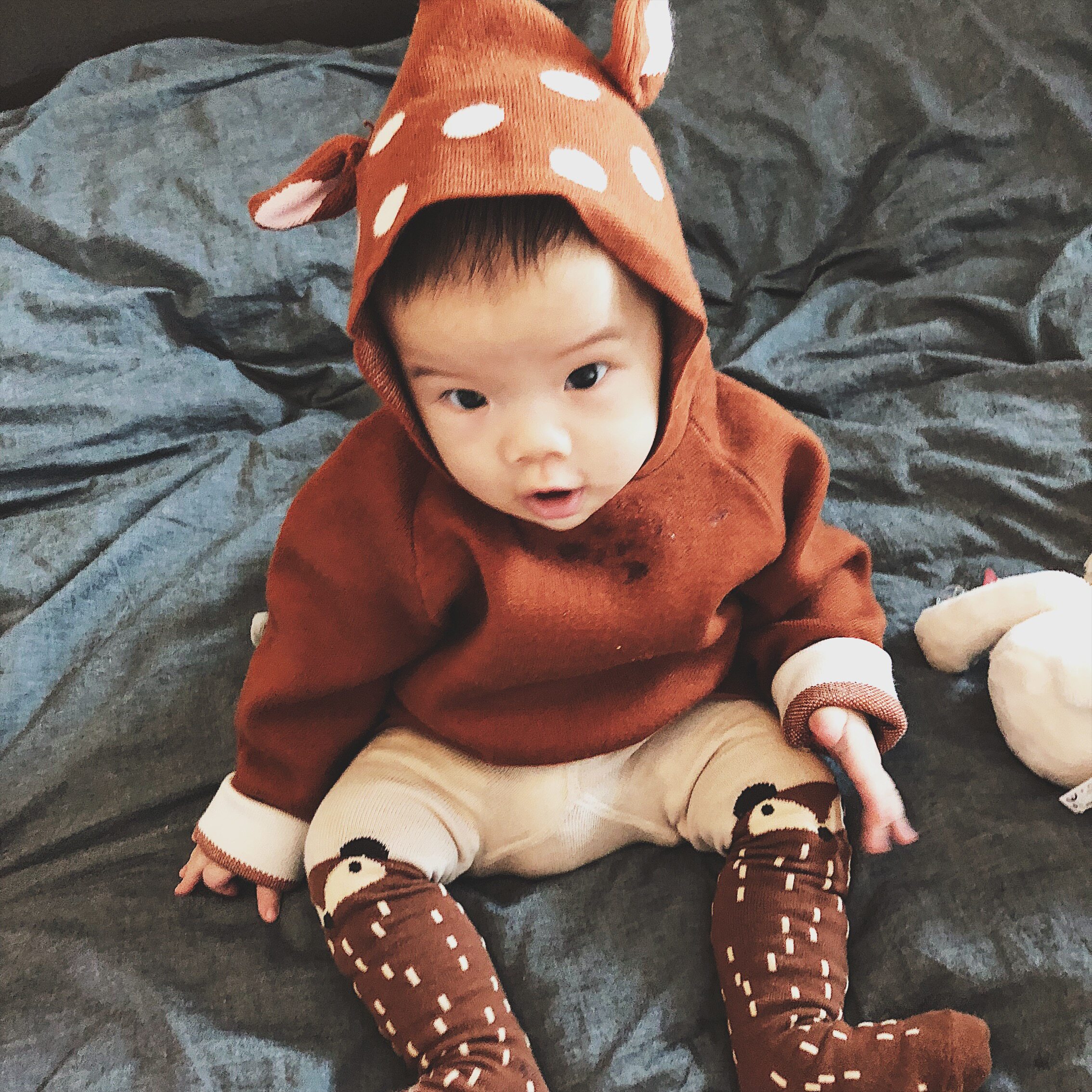 ins spring and autumn Korean male and female babies small and medium size cute little deer ears knit sweater sweater jacket