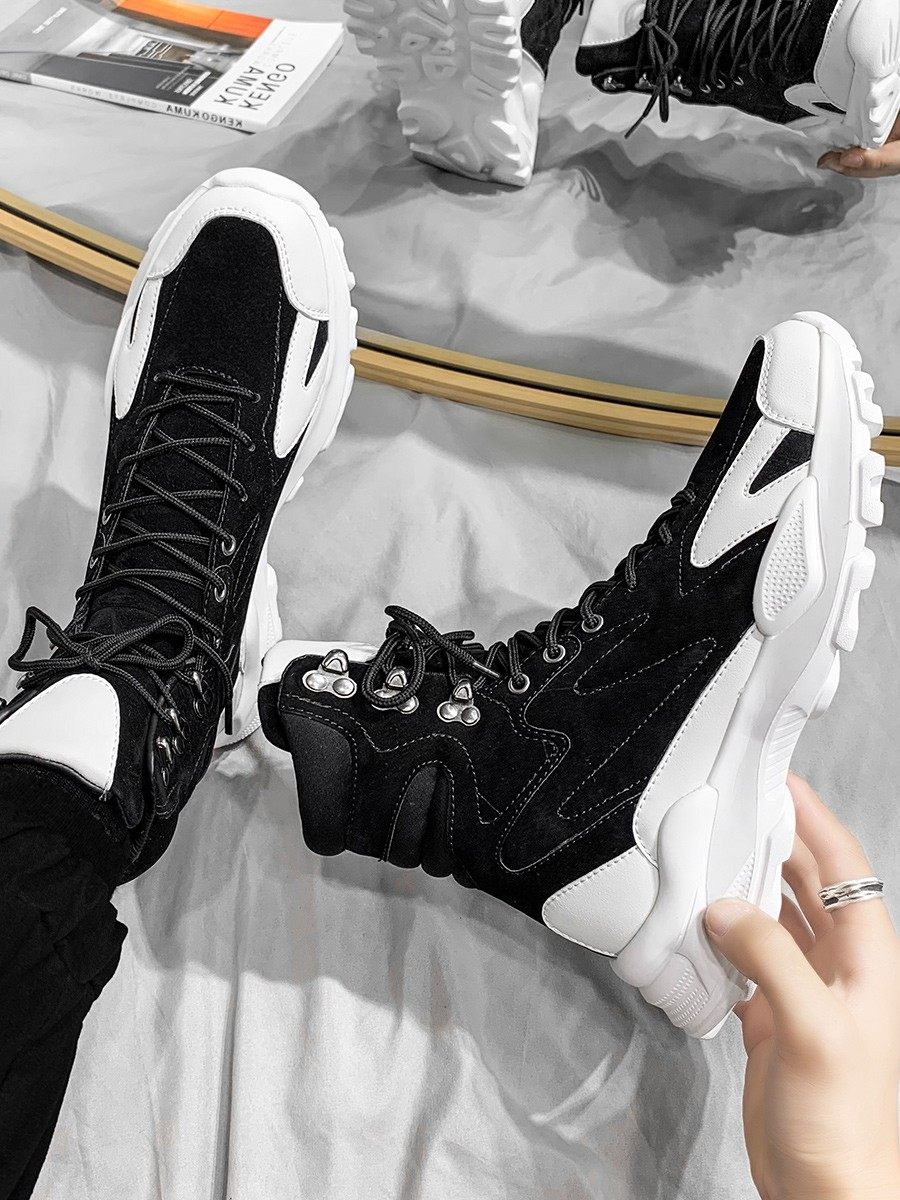 Men's Martin Boots, Autumn High-Top Men's Work Boots, Long Waterproof Height-Increasing Casual Trendy Motorcycle Boots