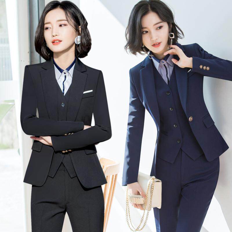 Spring and Autumn Professional suit suit temperament vest three set interview dress suit front desk working suit