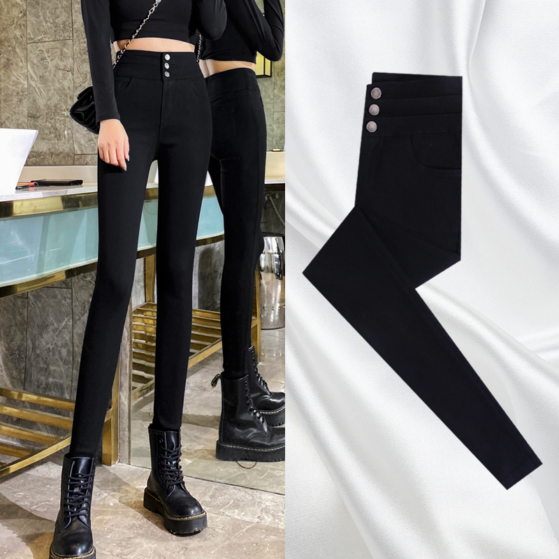 High waist black pants women's pants wear new 2021 explosions spring and autumn nine small feet thin pants