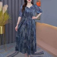 Тот же стиль Blue-Fenrui, легкая роскошь и высокое качество, официальные мероприятия, высшее общество, элитная деревня Ханчжоу, элитный женский бренд, роскошный материал из ледяной шелковой шифоновой пряжи, весенняя цветочная юбка, сильная аура, богатая леди, маленький рост, более высокий, известный бренд, уменьшающий возраст