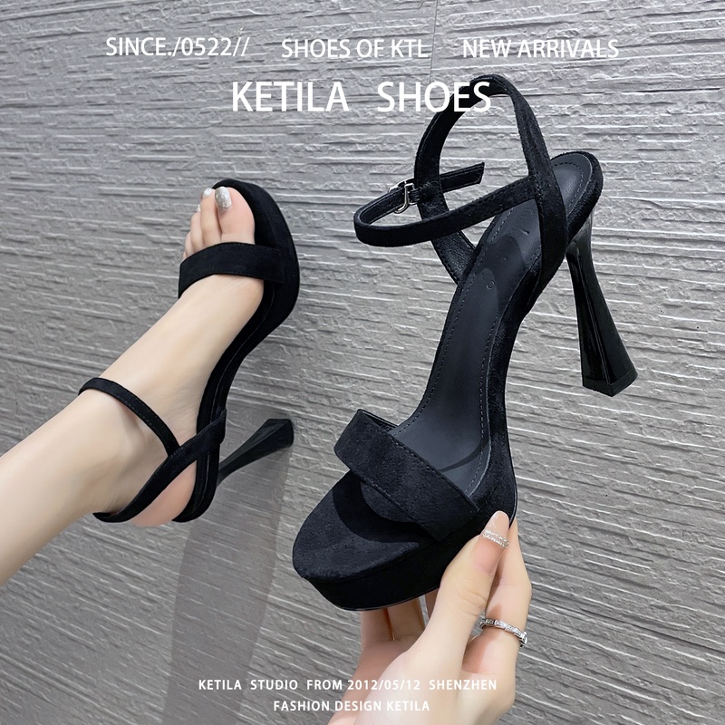 Black Suede High-Heeled Sandals for Women, Stiletto, Open-Toe, Platform, Flight Attendant Exam, Host, Model, Thick Sole Black Suede High-Heeled Sandals for Women, Stiletto, Open-Toe, Platform, Flight Attendant Exam, Host, Model, Thick Sole