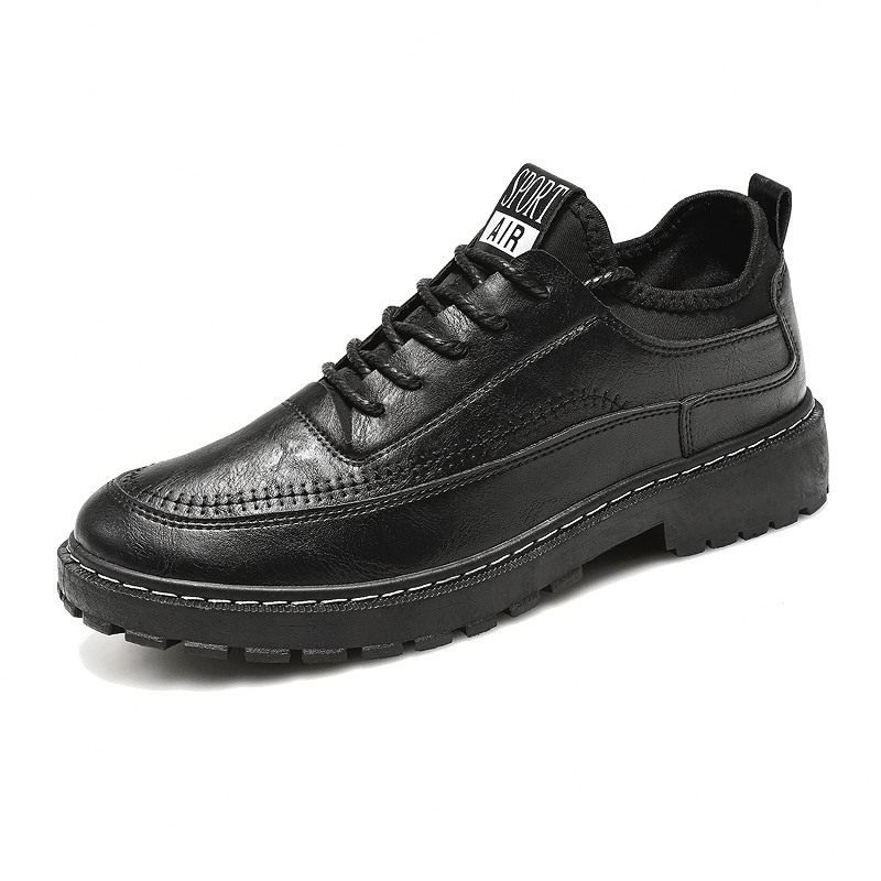 Summer Korean Style Trendy Casual Leather Shoes for Men, British Style Black Chef Shoes, Waterproof, Non-Slip, Oil-Proof, Low-Top Work Shoes for Men