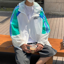 Three-track bar sportswear jacket male summer thin sunscreen jacket loose outdoor fishing casual weaters jacket