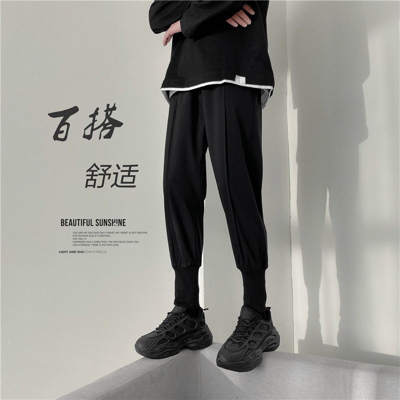 Fried street overalls cutout pants Men's trousers Ruffian handsome nine pants Martin boots with ins slim casual thick cotton pants