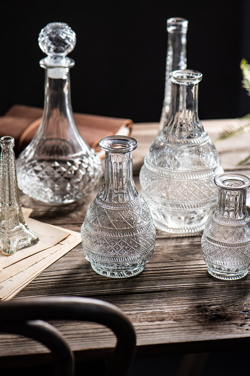 Retro Lettuce Glass Vase Rooster Cup Diamond Red Wine Bottle Iron Tower Cork Furniture Home Decoration Photography Props