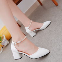 Fat shoes shallow mouth small size retro style thick heel sandals womens pink trend summer medium high heel beige