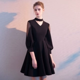 Черное короткое вечернее платье, коллекция 2022, городской стиль, французский стиль, по фигуре