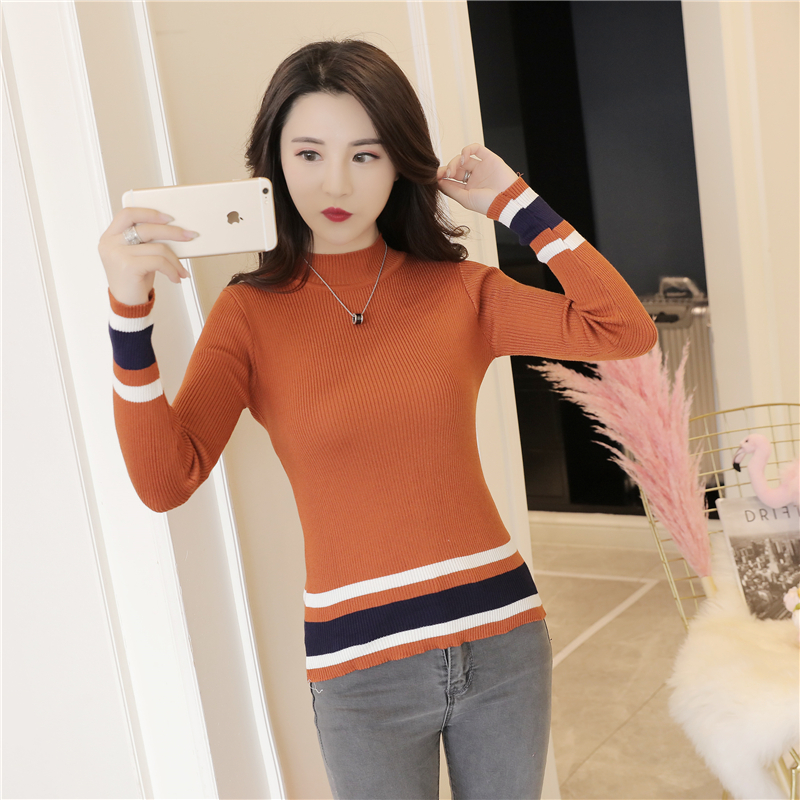 Áo len sọc trắng đen của phụ nữ áo len rộng của Hàn Quốc Áo sơ mi dài tay mỏng mùa xuân hoang dã - Vòng cổ áo len các kiểu áo len