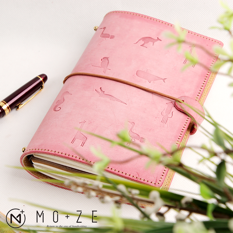 MOZE Handbook Bookmark Fog Wax Leather Small Animal Notepad Diary Handbook Leather Book Travel Notebook