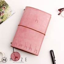 MOZE new leather hand account book cowhide notepad Leather diary hand account travel giraffe cute tn