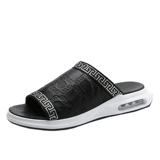 Летние тапочки, мужские трендовые слайдеры, нескользящий кушон, 2020, из натуральной кожи, мягкая подошва