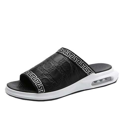 Летние тапочки, мужские трендовые слайдеры, нескользящий кушон, 2020, из натуральной кожи, мягкая подошва