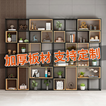 Living room office partition storage rack restaurant steel wood multi-layer storage display flower rack shelves iron art bookshelf floor