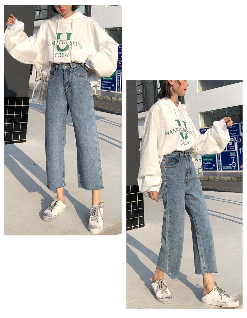 Cộng thêm quần denim ống rộng chân nữ mùa thu đông 2018 phiên bản mới của Hàn Quốc cho sinh viên eo cao bf hoang dã quần ống rộng mùa đông quần sooc bò nữ