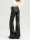 Autumn and Winter Black Leather Pants, Non-Tight-Fitting, Bootcut, for Tall Women, Extended Length, High-Waisted, Slimming, Straight-Leg Flared Pants
