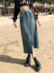 Spring temperament mid-length denim skirt for small women with pear-shaped figures slimming long skirts with drapey straight skirts