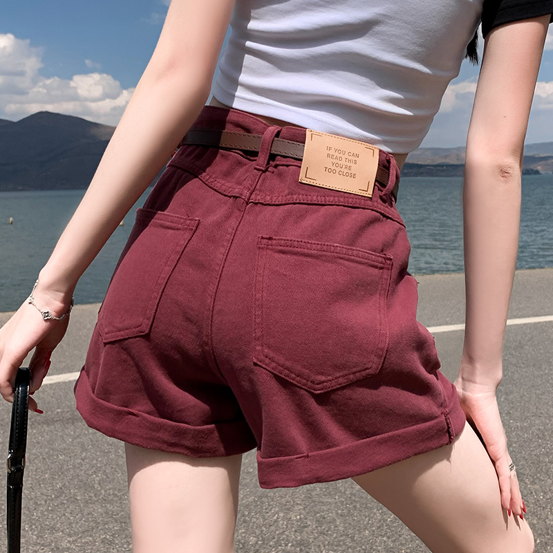 Summer Red Rolled Hem Denim Shorts for Women 2024 New Plus Size Colorful American Style Hot Girl High Waist Ultra Short Shorts