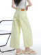 Summer Thin Light Yellow Wide-Leg Jeans for Petite Women, Dopamine Candy Color Granny Pants, Colorful Cropped Pants