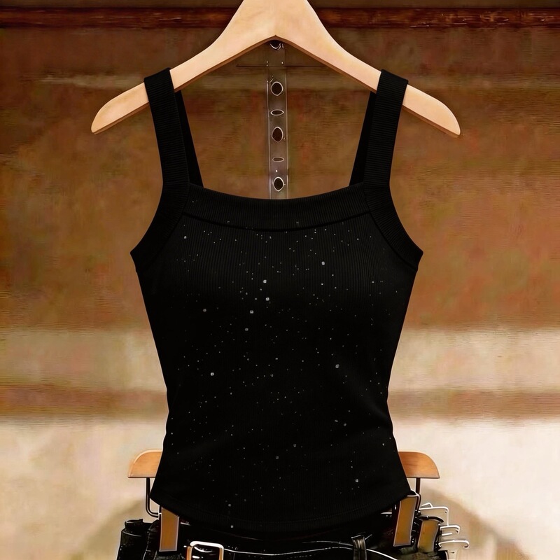 High-End Sequined Ribbed Sleeveless Camisole for Women, New Summer Style, Solid Color, Stylish and Shiny Top