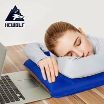 Wolf outdoor camping inflatable pillow square flocking pillow lunch break pillow Wild portable inflatable headrest