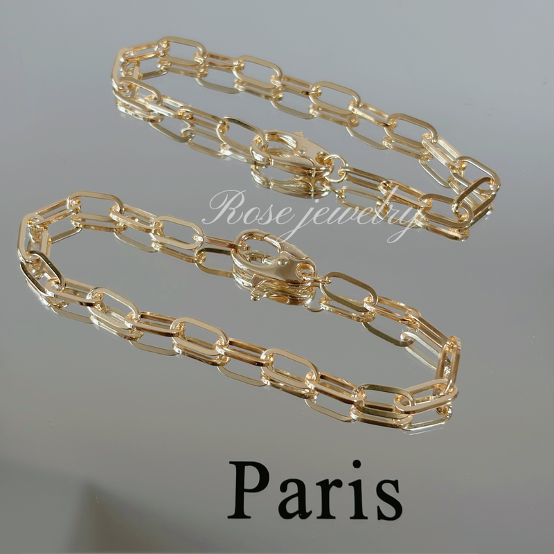 Light Jewelry/S925 Silver Gold-Plated Italian Imported Handmade Polished Gold Faceted Large Paperclip Bracelet, Light Luxury and Versatile Light Jewelry/S925 Silver Gold-Plated Italian Imported Handmade Polished Gold Faceted Large Paperclip Bracelet, Light Luxury and Versatile