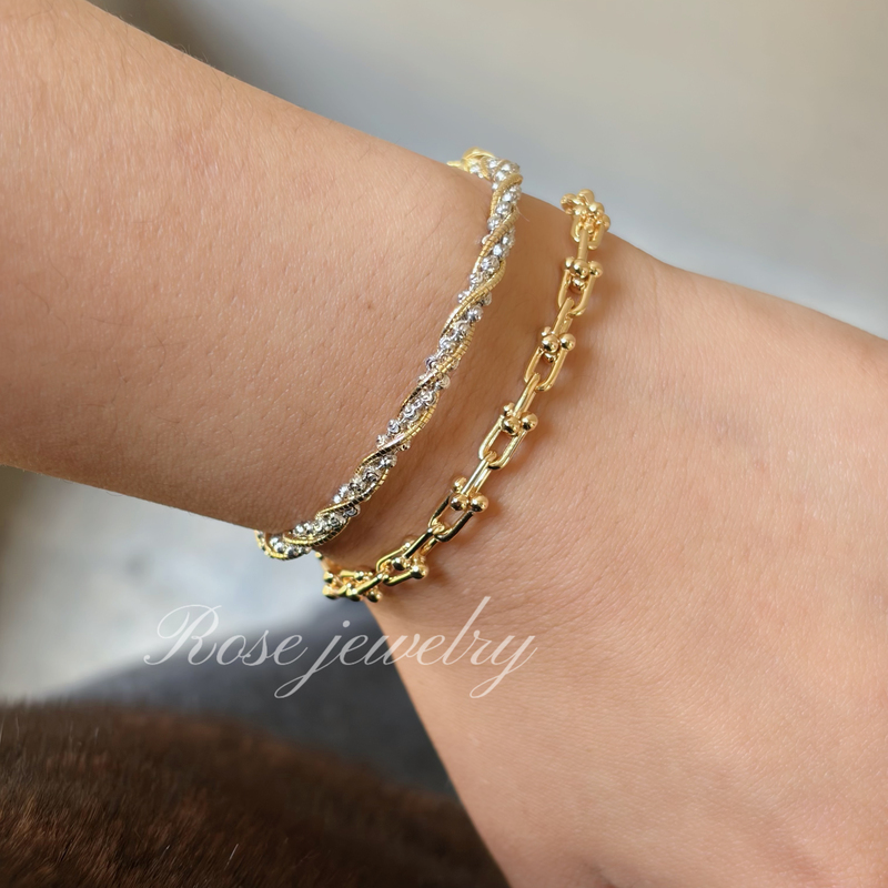 Light Jewelry/S925 Silver Gold-Plated Classic Mini Horseshoe Hard Wear Bracelet Plain Chain Stackable Versatile High-End Feel Light Jewelry/S925 Silver Gold-Plated Classic Mini Horseshoe Hard Wear Bracelet Plain Chain Stackable Versatile High-End Feel